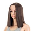 SWACC 12 Inch Short Length Straight Middle Part Hair Wig Synthetic Heat Resistant Wigs for Women with Wig Cap (Dark Brown-4#)