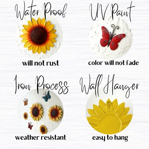 INNOBOUTIQUE Sunflower Wall Decor - Patio Sunflower Kitchen Decor Flower Wall Decor Outdoor Metal Wall Art Metal Flowers, Butterfly Decor 7 pieces