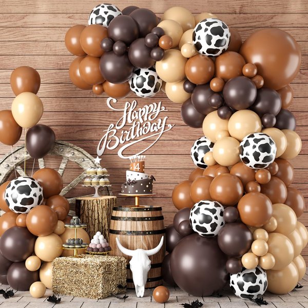 Western Balloon Arch Kit,Nude Brown Apricot Tan Farm Balloons with Cow Print Ballonn for Kids Boy Western Party Decorations Cowboy Baby Shower Farm Birthday Graduation Party Supplies