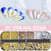 Jremg Summer Nail Charms 3D Nail Steel Studs Summer Metal Nail Art Charms Seashell Starfish Gold Nail Rhinestones Nail Gems Pearls Ocean Theme Designs Nail Supplies for Women Manicure DIY 12 Grids