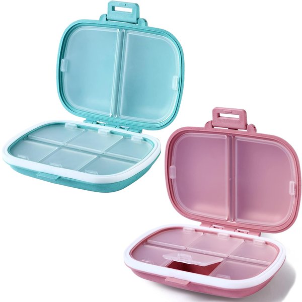 Travel Pill Organizer - 2 Pack 8 Compartments Daily Pill Box to Hold Vitamins Medicine Holder Medication Organizer Pill Container Box - Small Pill Container for Pocket Purse