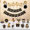 Happy Birthday Table Decorations & Centerpieces - 12-Piece Black & Gold Wooden Glitter Party Decor Set | Elegant & Reusable Birthday Supplies for Men, Women & Kids