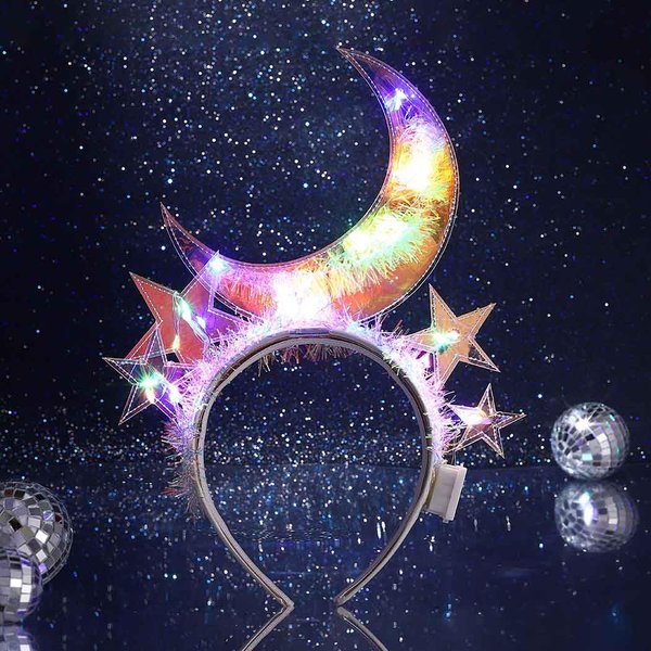 JEWEKY Light Up Headband Star Moon Hair Band Flashing Headpiece Led Rave Costume Party Hair Accessories Women and Girls (see through)