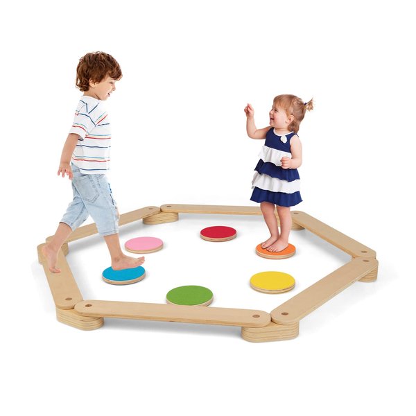 INFANS Wooden Balance Beam for Kids Toddler, Stepping Stones, 12 Piece Obstacle Course for Playroom Indoor Outdoor, Gymnastics Montessori Toy Furniture, Build Coordination Gross Motor Skills