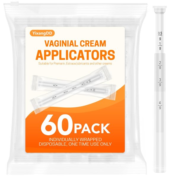 60 PACK Disposable Vaginal Suppository Applicator for Women，Fits Most Lubricants Creams Gels Pills Tablet Suppositories，Threaded End, Soft & Small Tip，with Dosage Markings，Individually Wrapped