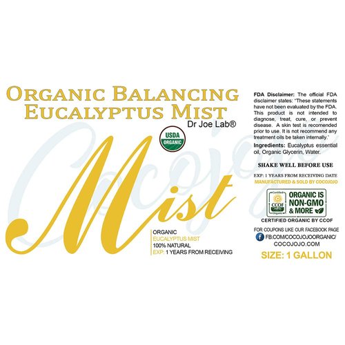 Dr Joe Lab Organic Eucalyptus Mist For Skincare - Hydrating - Moisturize Sensitive and Dry Skin - Pillow Relaxation - Pure Essential Oil & Body Mist (128 oz / 1 Gal)