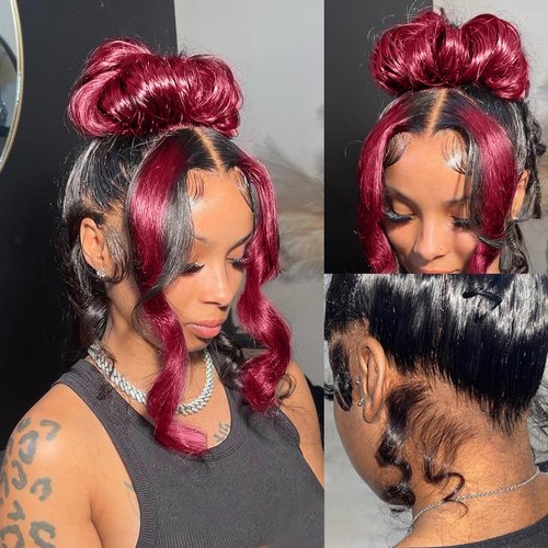 200 Density Burgundy Lace Front Wigs Human Hair 360 HD Transparent Lace Front Wigs Human Hair Glueless Wigs Human Hair With Baby Hair Red Wig For Women Human Hair Lace Front Wigs(24Inch)
