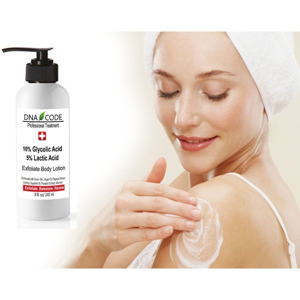 DNA CODE Skin Care Magic Lotion- 10% Glycolic 5% Lactic Acid Exfoliatingl Body Lotion w/Green Tea, Argan Oil, Papaya, Licorice. 8 Ounce