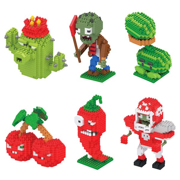 Plants vs. Z^ Building Blocks 2090 PCS Contain Flag Zombie/Football Zombie/Melon-pult/Jalapeno/Cherry Bomb/Cactus Assembly Model Educational Toys Building Set for Girls Boys Brithday