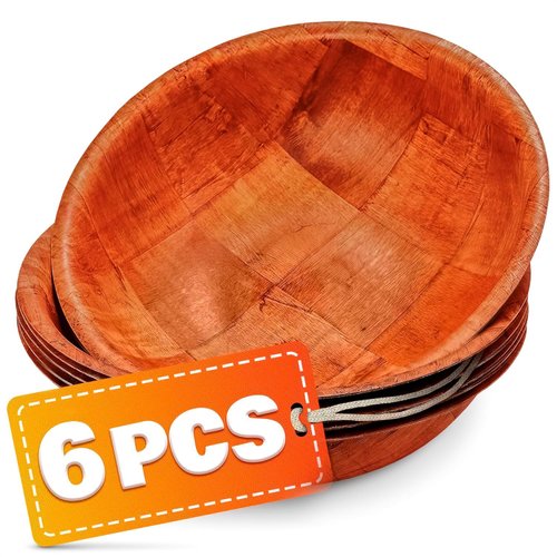 CASI HOME 6 Pcs Wooden Salad Bowl Set - 8 Inch Large Serving Bowls for Kitchen & Entertaining, Small Snack Bowls for Fruits, Salads & Food - Decorative, Lightweight, Scratch-Resistant, Easy to Clean