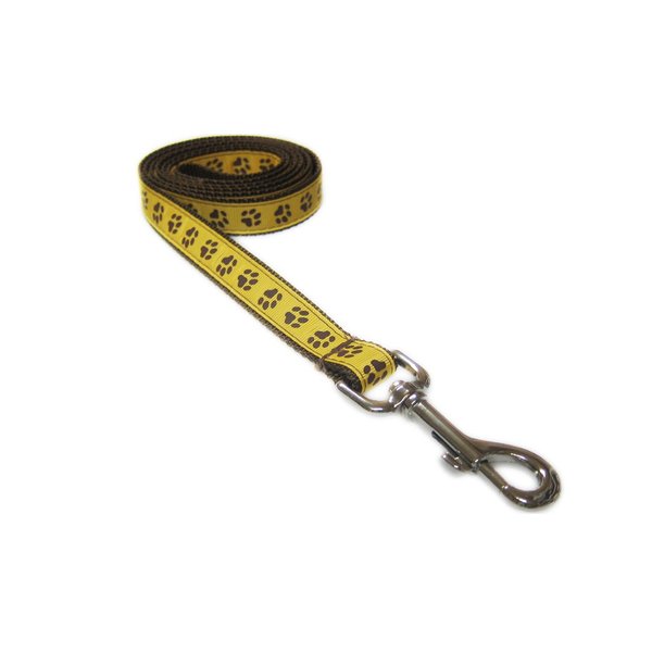 Small Yellow/Brown Puppy Paws Dog Leash: 3/4" Wide, 4ft Length - Made in USA.