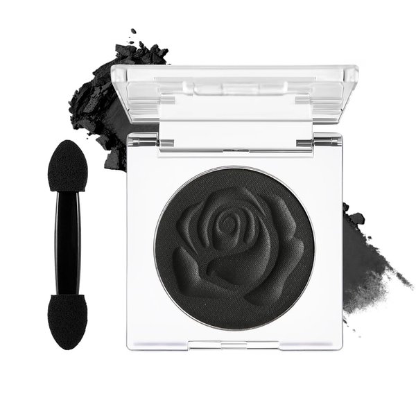 DE'LANCI Single Black Eyeshadow, Matte Eyeshadow Black Eyes Goth Smokey Makeup, Long Lasting Blendable Single Dark Eye Shadow Pallet, for Smoky SFX Halloween Makeup Eyeliner Face Body Paint, #01