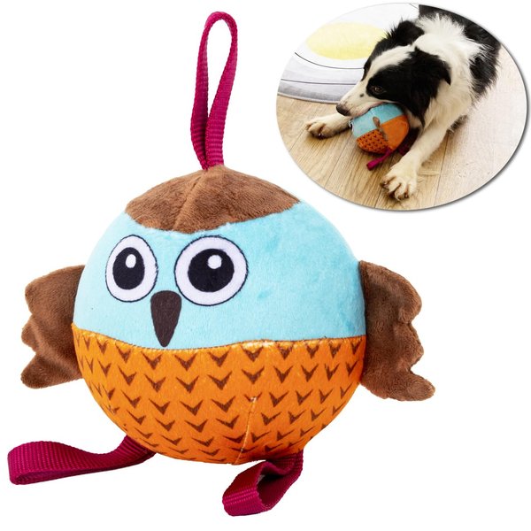 Dog Interactive Toys,Dog Plush Ball Toy, Dog Rope Toys,Dog Toys for Tug of War, Durable Dog Balls for Small & Medium Dogs - 6-Inch Owl Design with 3 Nylon Ropes, Inflatable