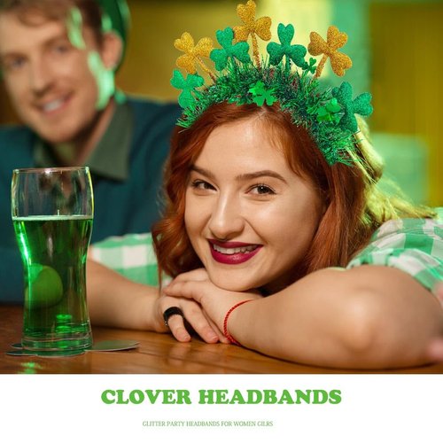 Coridy St. Patrick's Day Headbands Big Shamrock Hairbands Green Clover Headpiece Glitter Sequins Festive Parade Costume Party Hair Accessories for Women Girls