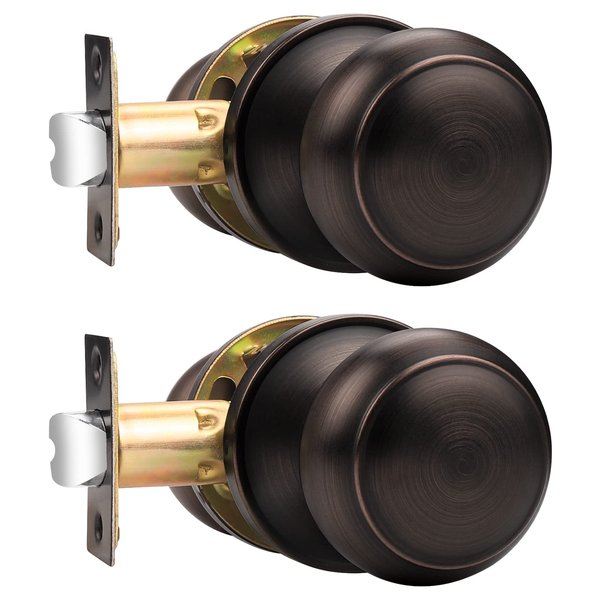 Probrico Passage Door Knobs, Keyless Interior Door Knobs, Closet Hallway Door Handles, Oil Rubbed Bronze, Ball Style, 2 Pack