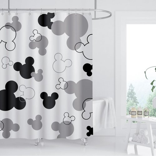 BIYSUC Mouse Head Shower Curtain Black and White Children Cartoons Kids Bath Curtain Cute Animal Grey Bathroom Home Decor Waterproof Polyester Fabric 72Lx72W Inch with 12 Pack Hooks