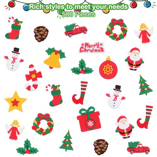Fovths 500 Pieces Christmas Foam Stickers Self Adhesive Christmas Craft Sticker Xmas Theme Shapes Stickers Holiday Foam Stickers for Christmas Party Decoration DIY Crafts Supplies