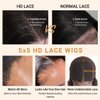 Enoya 5X5 HD Lace Closure Wigs Human Hair Pre Plucked with Baby Hair, Kinky Straight Ultra-thin Invisible Swiss 12A Human Hair Wigs for Women(10", 5x5 HD lace closure wig)