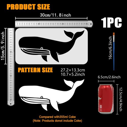 FINGERINSPIRE Humpback Whales Stencils with Brush 11.8x5.9Inch Reusable Marine Life Stencils PET Whales Decoration Stencils Marine Animals Pattern Stencils Ocean Themes Template for Wood Wall Fabric