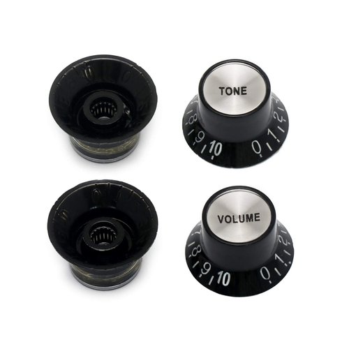 Metallor Electric Guitar Top Hat Knobs Speed Control Knobs 2 Volume 2 Tone Compatible with Les Paul LP Electric Guitar Parts Replacement (Black)