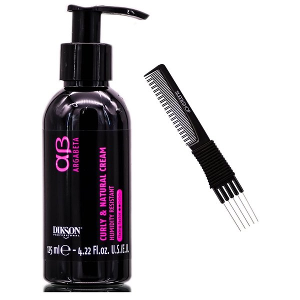 Dikson System AB ARGABETA ARGAN Curly & Natural Cream, Humidity Resistant, Hair Curls & Elasticity for All Hair Types (w/Premium Carbon Teasing Comb) (4.22 oz (PACK OF 1))