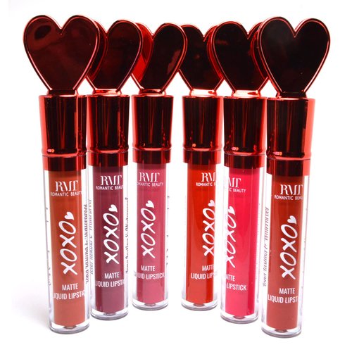 ROMANTIC BEAUTY 6 Red Set of XOXO Matte Liquid Lipstick Professional Makeup Lip Stick Waterproof L7037HSS + Free Zipper Bag, Full Size