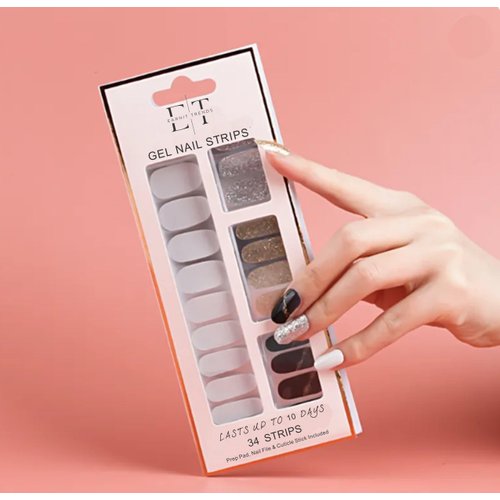 EarnIt Trends Gloss Nail Strips - White, Black, Gold & Silver Glitter | UV Free, Chip Resistant, Long Lasting Gel Nail Stickers | Contains 34 Nail Wraps, 1 Prep Pad, 1 Nail File, 1 Cuticle Stick