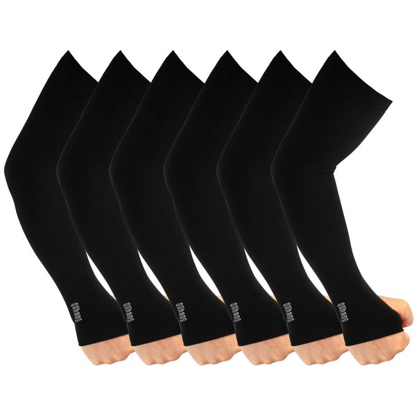 QUhang 6 Pairs Arm Compression Sleeves for Women Men Outdoor UPF50 UV Protection Sun Sleeves Cooling Tattoo Black Sleeves with Thumb Hole