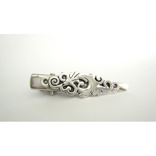 Generic Small silver metal filigree alligator hair clip barrette for fine thin hair