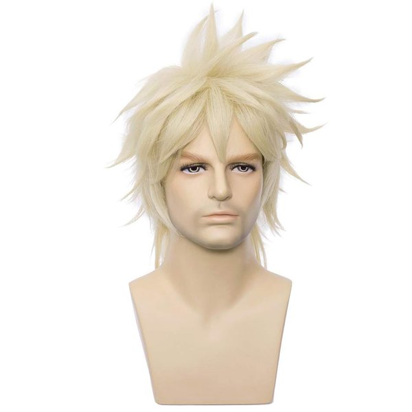 BERON Blonde Mens Wig Short Straight Anime wig Cool Men Boys Tousled Wig Light Blonde Teens Costume Wig Heat Resistant Synthetic Rose Net Wig for Anime Cosplay Party Halloween Costume