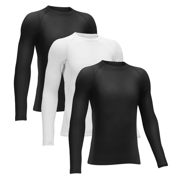 Rolimaka 3 Pack Boys' Girls' Compression Shirts Youth Long Sleeve Undershirt Sports Moisture Wicking Baselayer 2Black 1White M