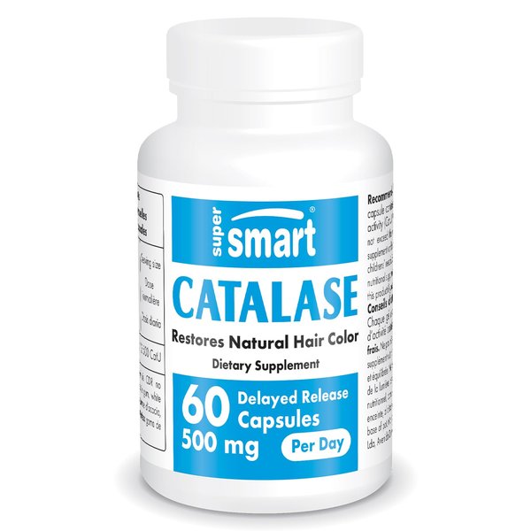 Supersmart - Catalase 500mg per Day (12500 CatU) - Natural Enzyme - Anti Gray Hair Supplement | Non-GMO & Gluten Free - 60 Delayed Release Capsules