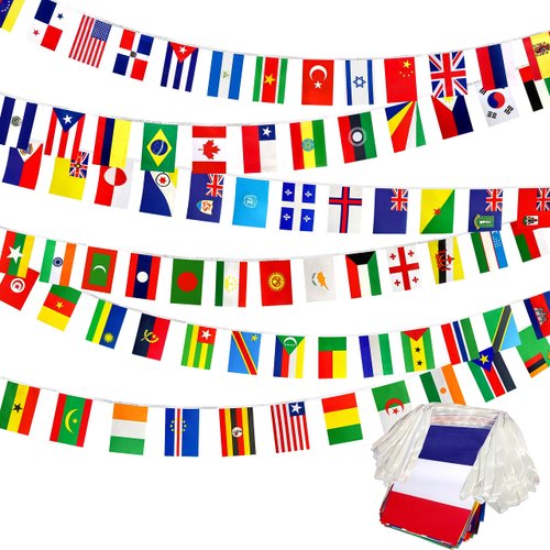 Consummate 224 Countries International World String Flags Banner Set Small Mini National Bunting Flags,All Countries Flags for Olympic,Bar,Sports Clubs,School Festivals Decorations,235 Feet