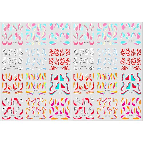 Colorful Wave Lines Nail Stickers for Girls Neon Ribbon Strips Water Transfer Nail Art Stickers for Nail Designs Colored Swirl Lines Water Stickers for Nails Women Nail Decals for Nail Art Supplies
