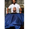 Barber Strong The Barber Cape Haircut Cover for Men, Hair Repelling and Static-Reducing Material, Flexible Elastic Neckband, Water Resistant Fabric, Oversized for Complete Coverage - Blue/White Stripe