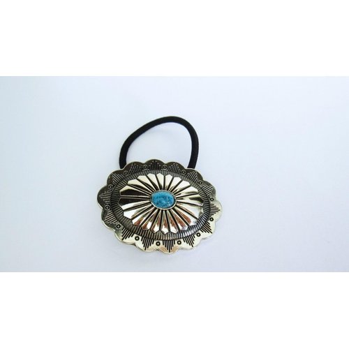 Generic Oval turquoise blue stone metal native hair tie ponytail holder scrunchie