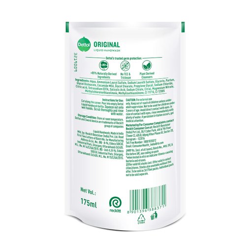 Dettol Liquid Hand Soap 175ml Original Refill (Package May Vary) Pack of 3