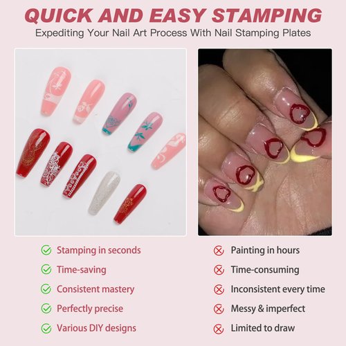 Biutee Nail Stamping Plate French Tip Nail Stamp Plate 2PCS French Line Lace Nail Stamping Kit with Nail Stamper Nail Plates Templates for Nail Art Decoration DIY