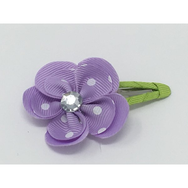 Snap Clip, Flower Hair Clip, Lavender and White Hair Clip, Grosgrain Flower Hair Clip, Polka Dot Hair Clip