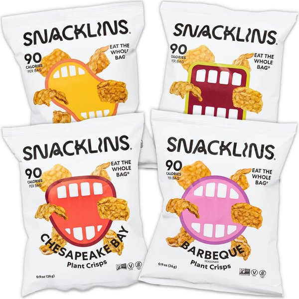 SNACKLINS Plant Based Crisps, Low Calorie Snacks, Vegan, Gluten-Free, Grain-Free, Healthy, Crunchy, Puffed Snack - 100% Kosher, Low Calorie and No Added Sugar, Crunchy (4 Flavor Variety, Case of 12)