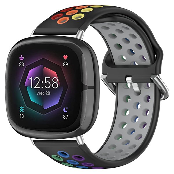 Geageaus Rainbow Fitbit Versa 3/Sense Bands Compatible with Fitbit Sense/Versa 4,Soft Silicone Fashion Sport Strap Replacement Wristbands for Fitbit Sense/Versa 3/Versa 4(Black/Colorful)
