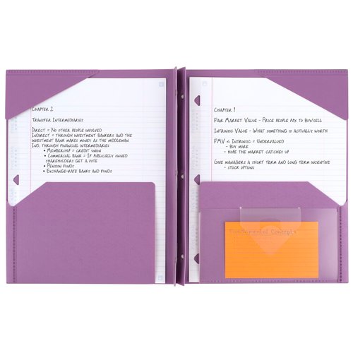 Five Star 2 Pocket Folders, 4 Pack, Plastic Folders with Stay-Put Tabs and Prong Fasteners, Holds 8-1/2” x 11" Paper, Writable Label, Tidewater Blue, White, Amethyst Purple, Harvest Yellow (38064)