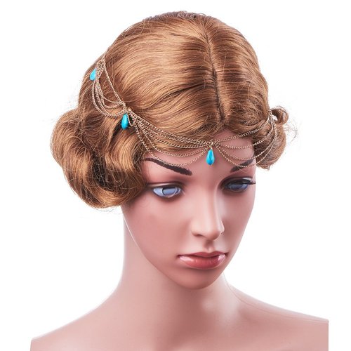 PH PandaHall Turquoise Head Chain Unique Jewelry Headband Boho Tassel Chain Hair Band Party Headpiece Festival Prom Wedding Headband for Halloween Women Headpiece Arabian