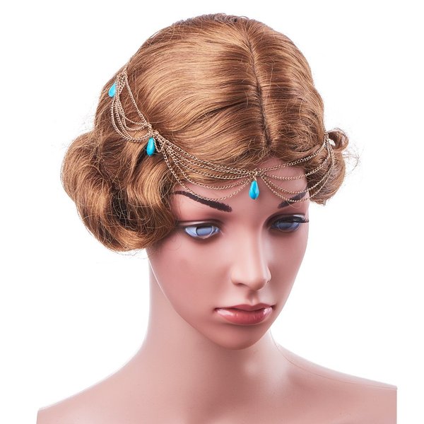 PH PandaHall Turquoise Head Chain Unique Jewelry Headband Boho Tassel Chain Hair Band Party Headpiece Festival Prom Wedding Headband for Halloween Women Headpiece Arabian