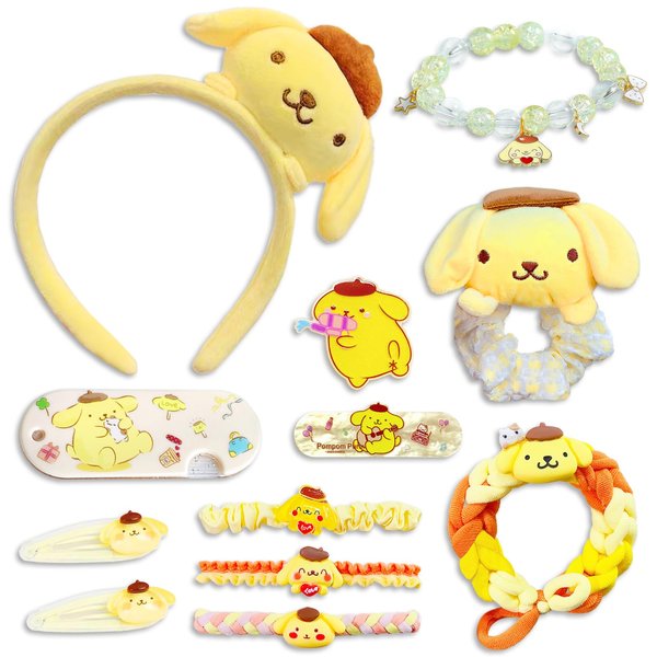 Kawaii Hair Accessories Set, Includes Headband, Hair Clips, Hair Scrunchies, Hair Ties, Cute Hair Clips Set for Girls Kids Gifts (Yellow)