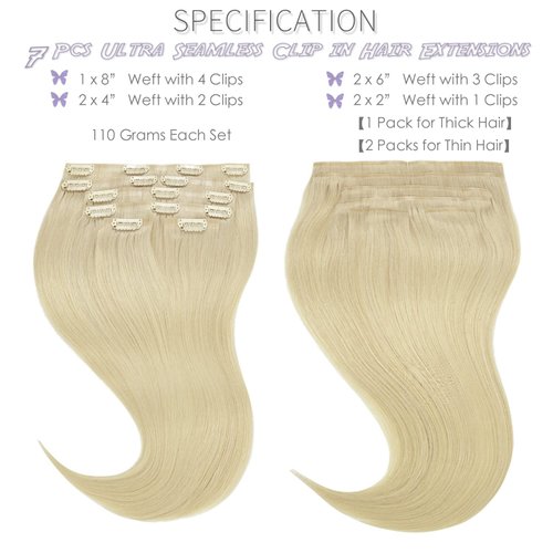 Lacer Hair Seamless Blonde Clip in Hair Extensions 20 Inch Human Hair 7 Pcs 110g #60A Platinum Blonde Hair Extensions Clip ins Invisible Thin Soft Tape Weft Silky Straight Clip On Hair Extensions