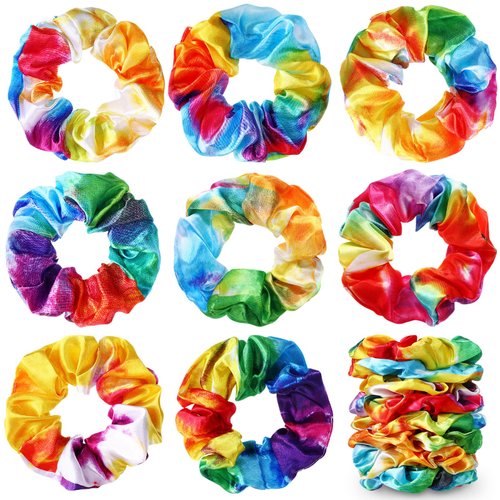 Toulite 24 Pieces Tie Dye Hair Scrunchies Bulk Colorful Tie Dye Hair Accessories Tie Dye Hair Scrunchies Ponytail Holder Rainbow Elastic Hair Bands for Women Girls Tie Dye Party Favors