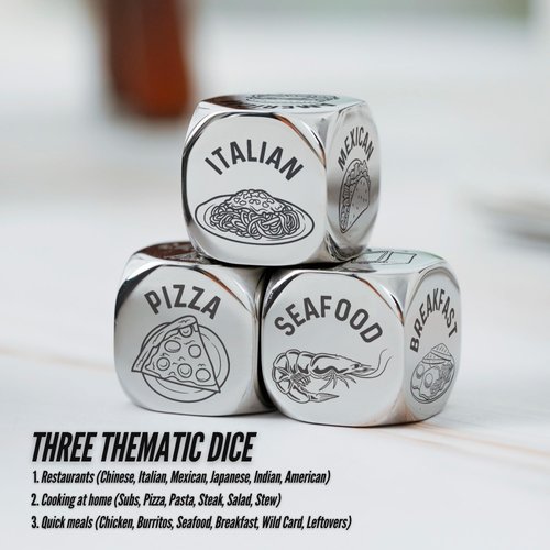 InnoBeta 3 PCS Food Dice Game Food Decision Dice Food Dice for Couple Anniversary Steel Gift for Him Date Night Dice Game Presents from Wife Date Night Christmas Valentine Sweetest Day