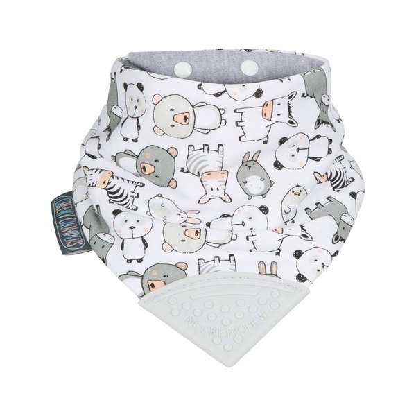 Cheeky Chompers 2-in-1 Baby Dribble Bib With Soft Silicone Teether, Reversible Bandana Style, Innovative Dimple Design Soothes Gums, 3-Layer Absorbency (Panda Pals Neckerchew)