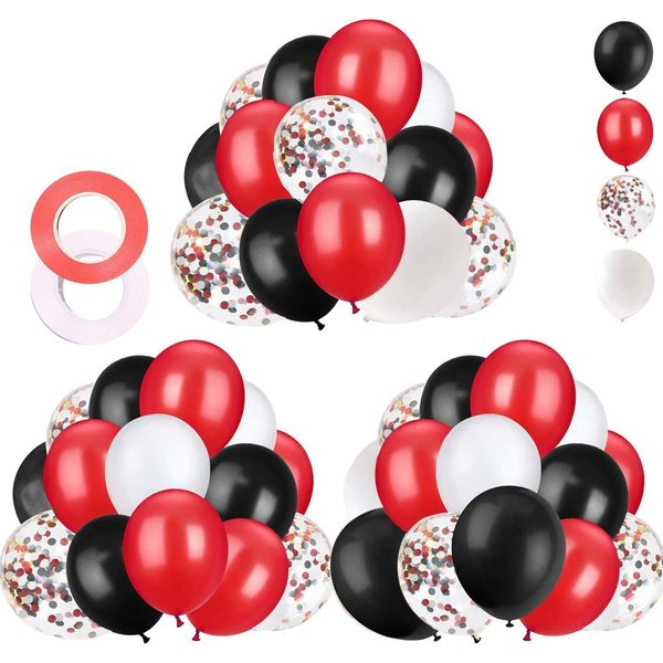 62Pcs Red and Black Balloons Kit - 12 Inches Red Black Party Decoration Balloons for Graduation Casino Theme Birthday Party Decorations Supplies